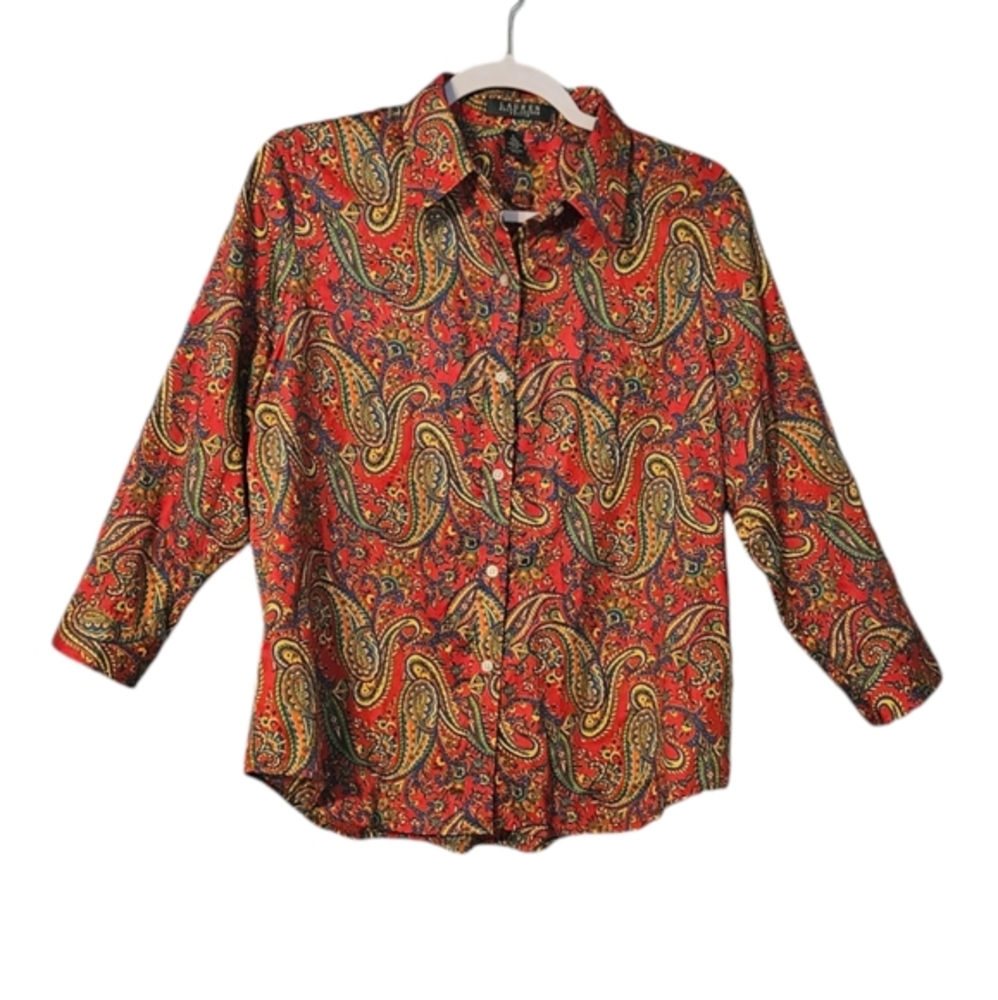 Ralph Lauren Paisley Printed Button Down Shirt Womens Size PL